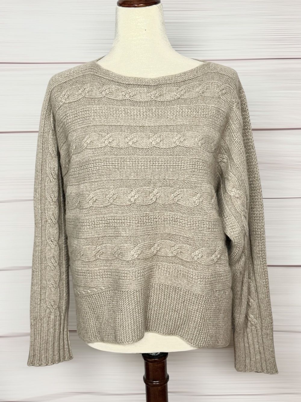 Tabaroni Cashmere Loro Piana Chunky Sweater Oatmeal Boat Neck Batwing Italy US12